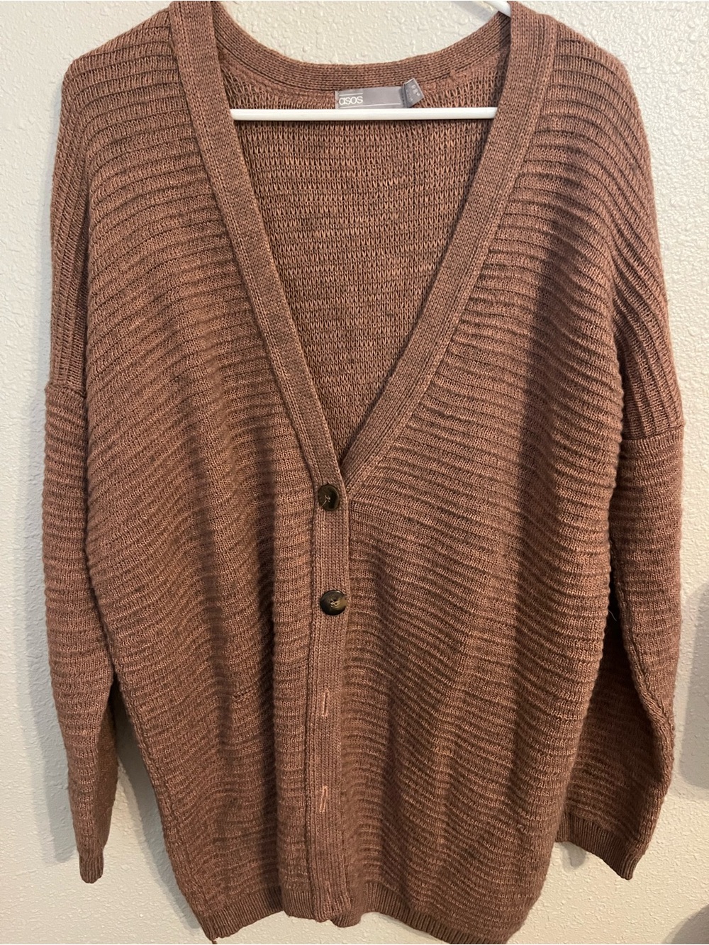 ASOS Dusty Mauve Ribbed V-Neck Button Cardigan